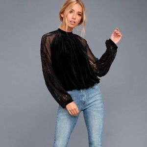 Free People Dream Team Black Velvet and Lace Top